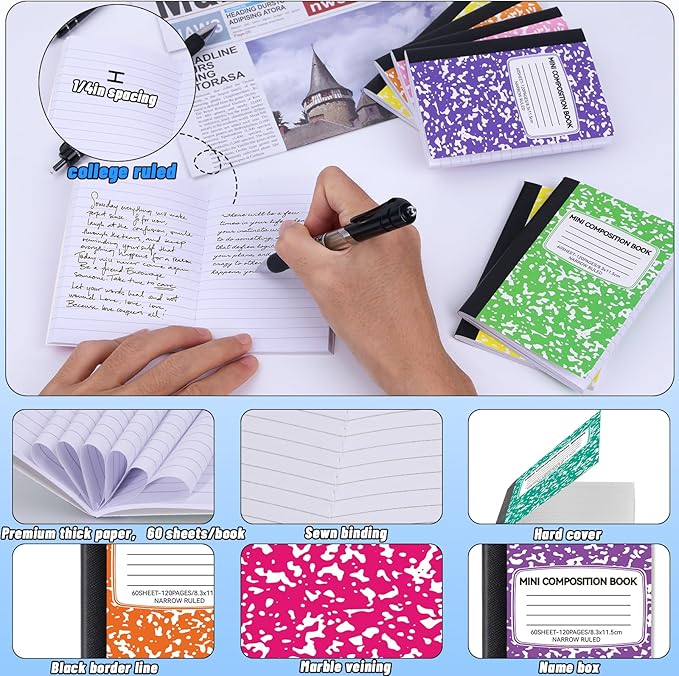 48 Pack Mini Composition Notebooks Bulk, Cute Composition Books, Narrow Ruled Small Pocket Notebook for Students College Office, Pocket Sized Marble Journal, 8 Colors 4.5" x 3.25", 60 Sheets
