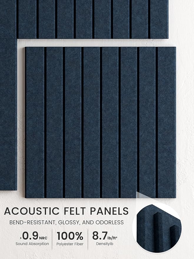 Bumusty Large Cork Board Alternative-48 x 36" Felt Bulletin Board Tiles, with 30 Pushpins, 70 Adhesive Tabs, 12-Pack Slat Wall Paneling, Cork Boards for Office Push Pin Board Felt Board-Navy Blue