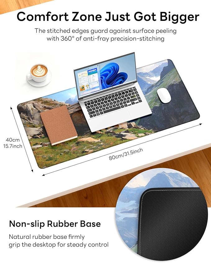 XL Gaming Mouse Pad, 31.5x17.5'' Large Desk Mat with Anti-Slip Rubber Base & Stitched Edges for Gaming, Office, Home - Oil-painted