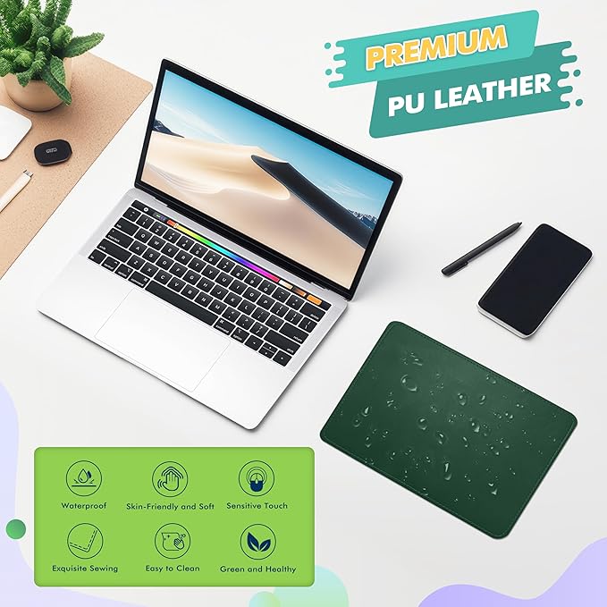 Mouse Pad, PU Mouse Pad，Leather Mouse Pad with Stitched Edge Micro-Fiber Base with Non-Slip Waterproof，Mouse Pad for Computers，Laptop, 8x11Inch (Army Green)