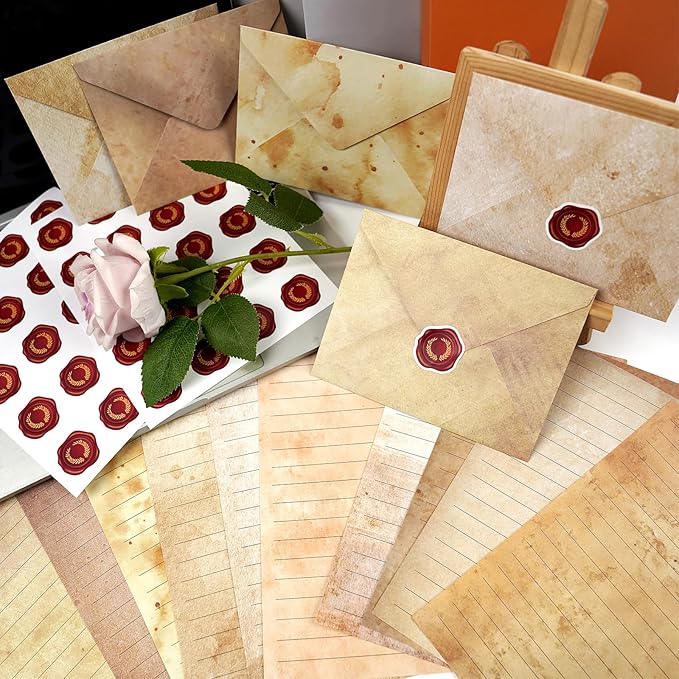 160 Pcs Stationery Paper Envelopes Set Includes 50 Lined Writing Paper & 50 Envelopes with 60 Colorful Round Dot Stickers, Vintage Letter Writing and Stationery Paper Envelopes(10Style)
