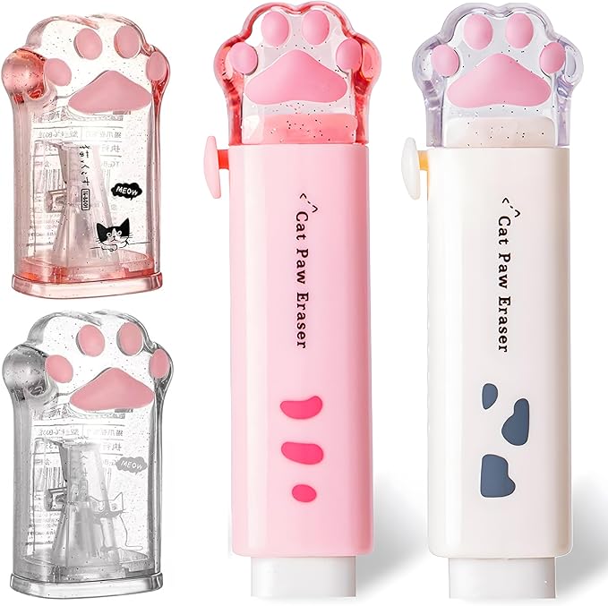 4Pcs Cute Stationery Set,Kawaii School Supplies,Including 2 Retractable Erasers and 2 Pencil Sharpeners, for Kawaii Office School Home Supplies(Eraser and 2Pcs)