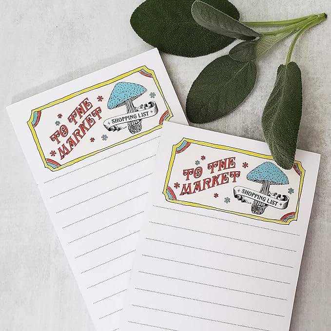 Nancy Nikko 70s Vibe - To The Market Grocery List Notepads - with Magnet for Refrigerator - 2 per Package