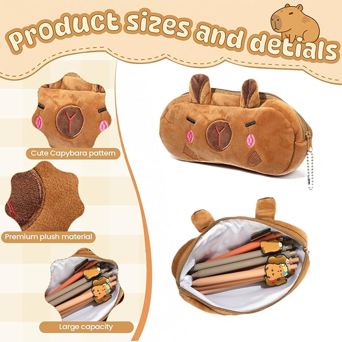 Capybara Stationery Set, 63 Pcs Kawaii School Supplies with Plush Pencil Case, Gel Pens & Stickers - Cute Valentine's Day Gifts for Girls & Girlfriend, Aesthetic Kids Gifts & Party Favors