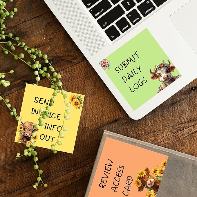 9 Pads Highland Cow Sticky Notes Set, Cute Self-Stick Notepads, Super Adhesive Memo Pads Note Card, Funny Office Decor Gifts, Desk Accessories for Students, Teacher and School Supplies, 3x3in