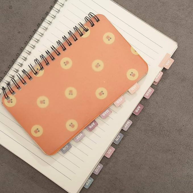 Lumintutu Laminated Planner Monthly Stickers,48 Adhesive Plan Tabs for Notebooks (2 Sets 12 Month Tabs and 24 Blank Tabs), Calendar Monthly Divider Set (Small Purple & Pink)