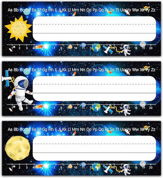 Solar System Galaxy Rocket Ship Number Line Name Tags for Kids - Desk Stickers or Astronauts, A07