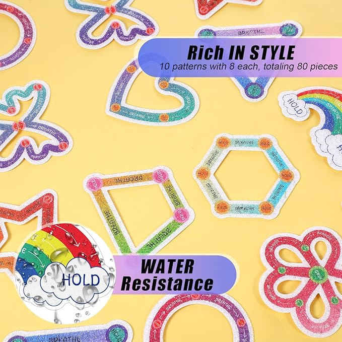 Crtiin 80 Pcs Anxiety Sensory Stickers with Inspirational Quotes Calm Textured Relief Mental Health Stickers Office Adhesive Sensory Tape Anti Stress for Adults(Shaped)
