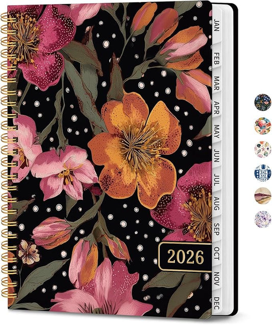 2026 Planner, Weekly and Monthly Planner for Women, Jan 2026 - Dec 2026 Pretty 2026 Calendar Planner with Monthly Tabs, Inner Pocket, Spiral Binding, Perfect for Office Home School - 6.3" x 8.5", Crimson Floral
