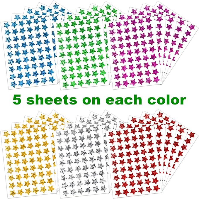 1620 Pack, 6 Colors, Holographic Small Star Stickers for Kids Reward, Behavior Chart, School Classroom Student Teacher Supplies, 0.6" Diameter