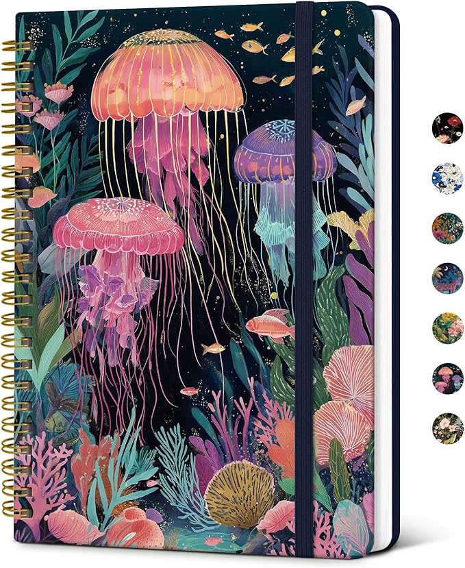 Taja Lined Spiral Notebook Journal for Women A5(5.8" × 8.3"), Cute Hardcover Notebook for Work, School & Note Taking, Pretty College Ruled Journal for Writing, 140 Pages, Jellyfish