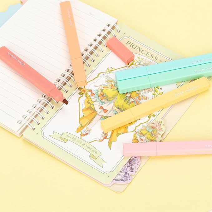 ZEYAR Aesthetic Cute Highlighter Pens, Cream Chisel Tip, Water Based, Quick Dry, No Bleed for Bible, Four Seasons Color Series (8 Summer Colors)