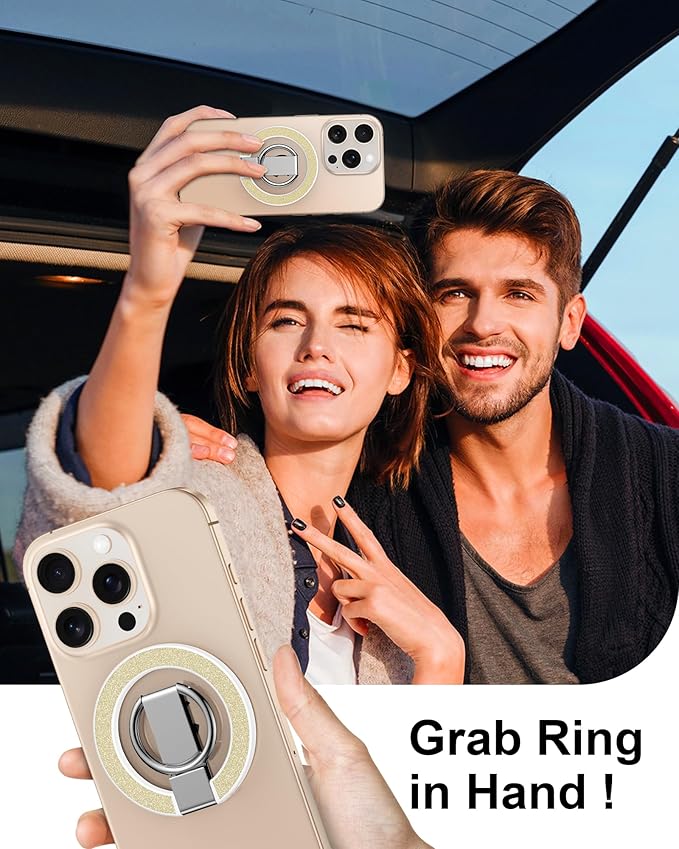 AILKIN Magnetic Phone Ring Holder Stand for Back of Phone, MagSafe Grip & Stand, Magnetic iPhone Holder for Hand, Mag Safe Kickstand for iPhone 17/16/15/14/13/12, MagSafe Ring Holder Grip-Gold Bling