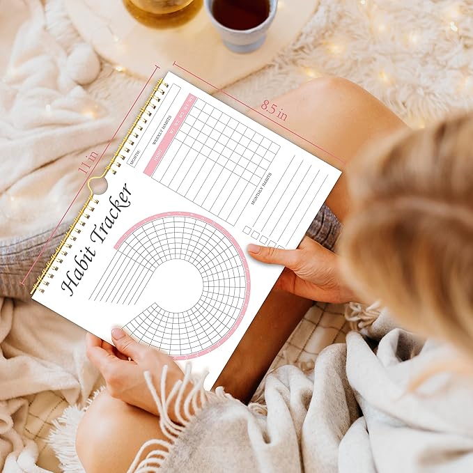 Habit Tracker Journal - Habit Tracker Calendar with Spiral Binding–Undated Weekly and Monthly Habit Tracker to Boost Productivity with Habits Goals, 12Months, 8.5"x11”