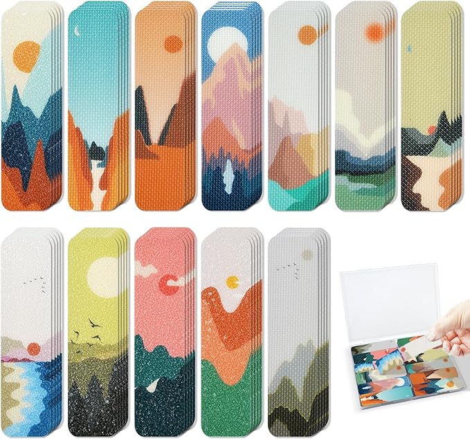 120 Pieces Anxiety Sensory Stickers with 2 Textured Stickers - Desk Fidget and Calming Stickers with Storage Box for Adults & Teens - Anxiety Relief Sensory Strips (Landscape)