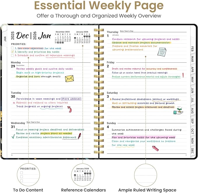 2026 Planner, Weekly and Monthly Planner for Women, January 2026 to December 2026, Pretty Hardcover 2026 Calendar Planner Book with Tabs, Inner Pocket, Spiral Bound, Perfect Office Home School Supplies - 6.3" x 8.5", Tropical Parrot