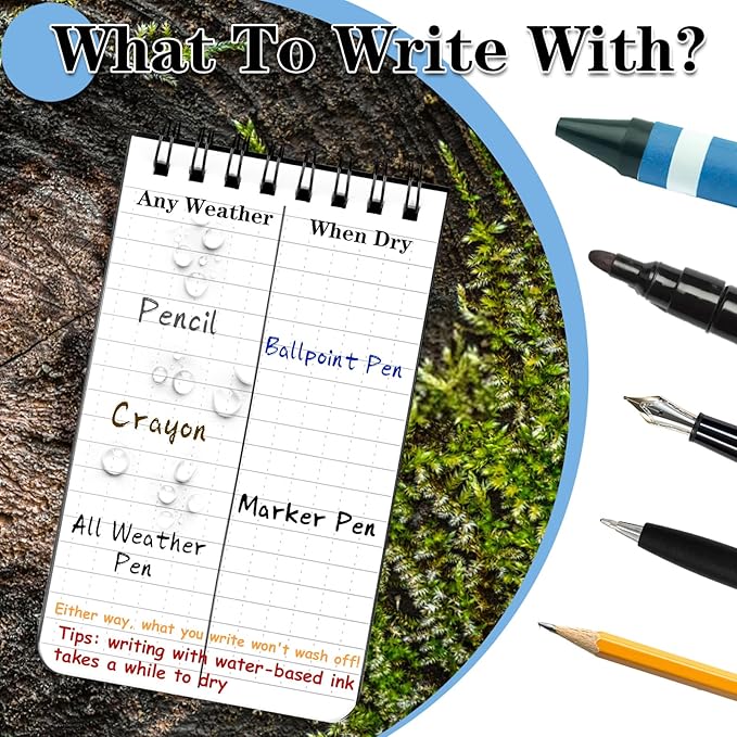 Waterproof Notebook, 4 Pack Top-Spiral Pocket Notepad, 3" x 5" Weatherproof NotePad, All Weather Police Pocket Notebook Little Memo Steno Note Pads for Outdoor Office School Recording, Blue
