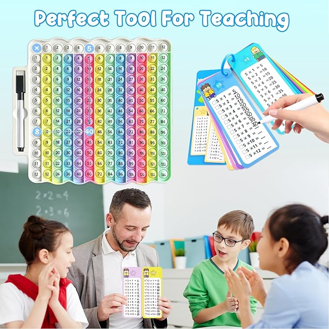 Multiplication Flash Cards + Pop Fidget Multiplication Chart, Times Table Educational Flashcard 3rd Grade, 4th, 5th, 6th Grade, Mint