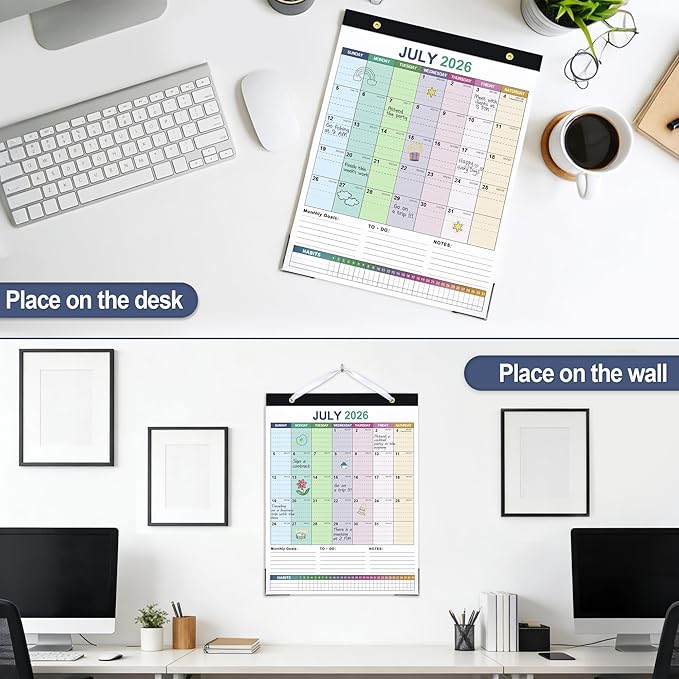 Desk Calendar 2026-2027, 18 Months Calendar from Jan. 2026 to Jun. 2027, 11" x 14" Desktop/Wall Monthly Calendar with Corner Protectors, Ample Space & Habit Tracker for Home School Office