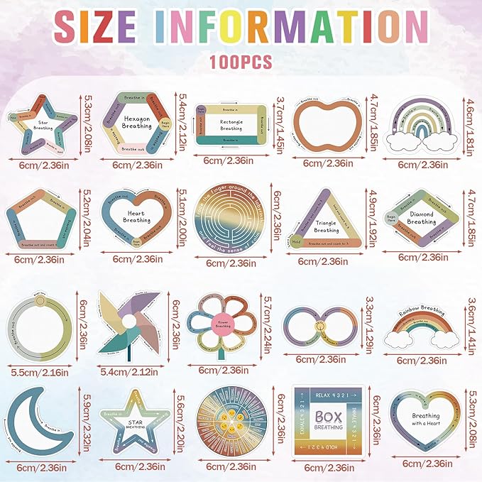 Crtiin 100 Pcs Sensory Strips Anxiety Calm Mindfulness Stickers Fidget Stress Breathing Sensory Sticker Different Textures Rough Tactile Tape for Mental Health Adult Desk Anxiety Relief (Mental)