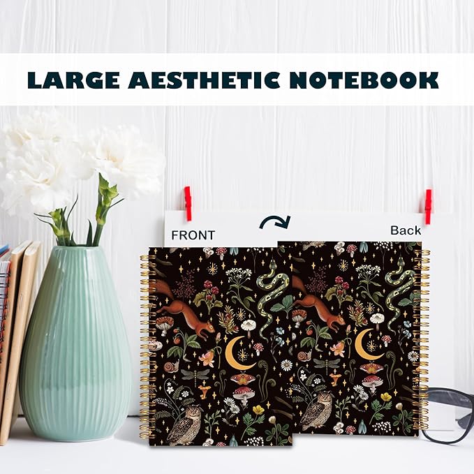 BearCake Whimsical Dark Academia Notebook, Mushroom Notebook, Celestial Moon Witch Notebook, Witchy Gifts for Women, Mushroom Lovers Gifts, Witch Stuff, Hardcover Spiral Notebook 5.5x8.3
