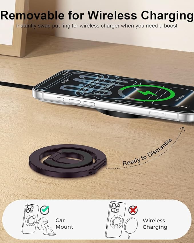 MagSafe Finger Ring Phone Holder with Kickstand, Magnetic Grip Stand for iPhone 17 Pro Max/Air/16e/16 Plus/15/14/13/12 Mini Samsung Galaxy & Pixel, Stick-On for MagSafe Car Mount, Gym & Metal Surfaces