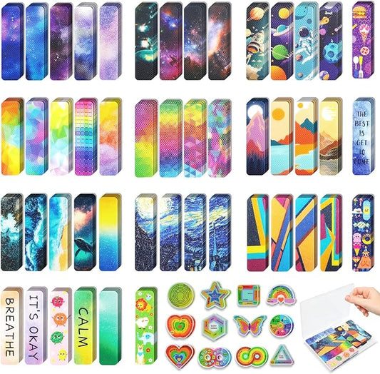 72 Pieces Anxiety Sensory Stickers with Storage Box - Calming Stickers 2 Textured Surface - Fidget Strips for Office & Classroom Desk Adult & Teen Stress (Personality)