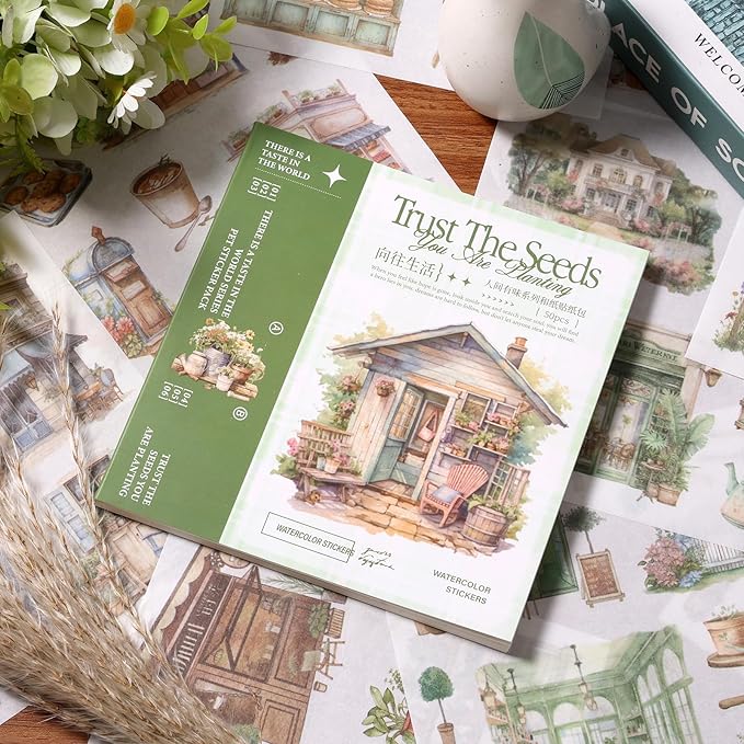 Garden Scrapbook Stickers 50 Sheets journaling Sticker 400 Pre-Cut Washi Stickers Scrapbooking Supplies Collage Decorative DIY Arts Craft Making