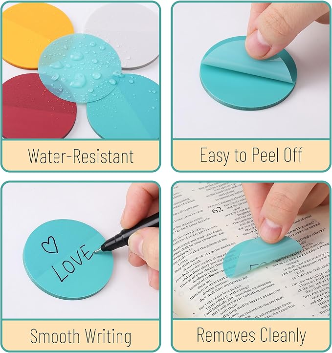 Mr. Pen- Transparent Sticky Notes, 200 Pcs, Candy Colors, Round Translucent Sticky Notes, Stocky Notes for Bible Journaling