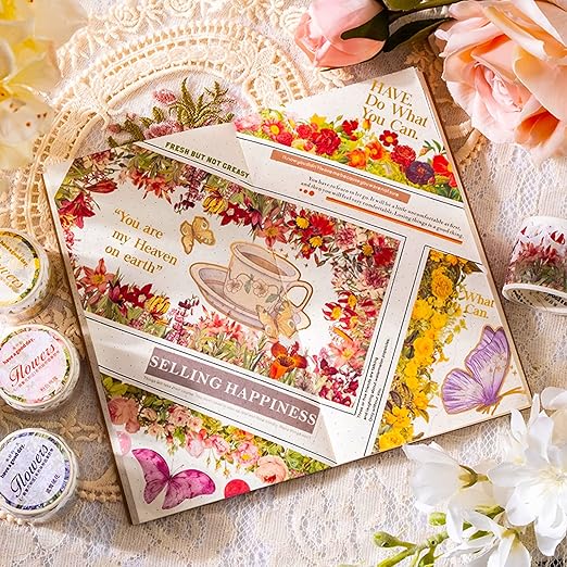 6 Roll Vintage Plant Flower Washi Masking Tape Natural Landscaping Border Aesthetic Washi Tape Stickers for DIY Diary Bullet Junk Journal Planners Scrapbooking Art Craft Supplies