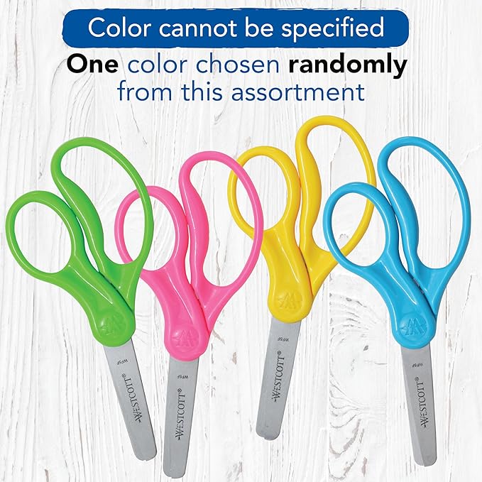 Westcott 5" Hard Handle Kids Scissors, Blunt, Assorted Colors, 2-Pack
