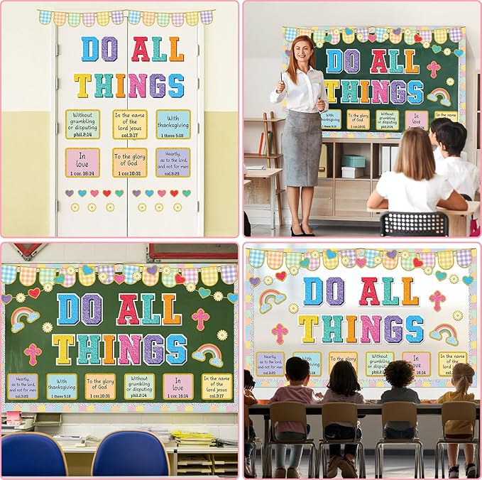 Christian Bulletin Board Decorations Jesus DO All Thing Classroom Bulletin Board Set Religious Motivational Paper Cutouts for Pastel Bible Classroom School Office Home Wall Party Decor Supplies