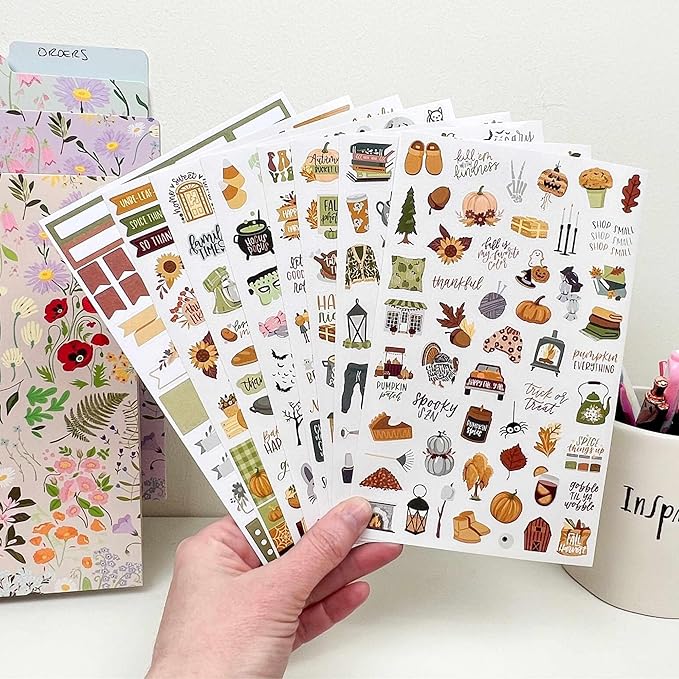 bloom daily planners Fall Expansion Sticker Pack - 8 Sheets / 411 Stickers - Autumn Harvest Variety Pack with Halloween & Thanksgiving - Planner Stickers for Calendar Decorating & Scrapbooking