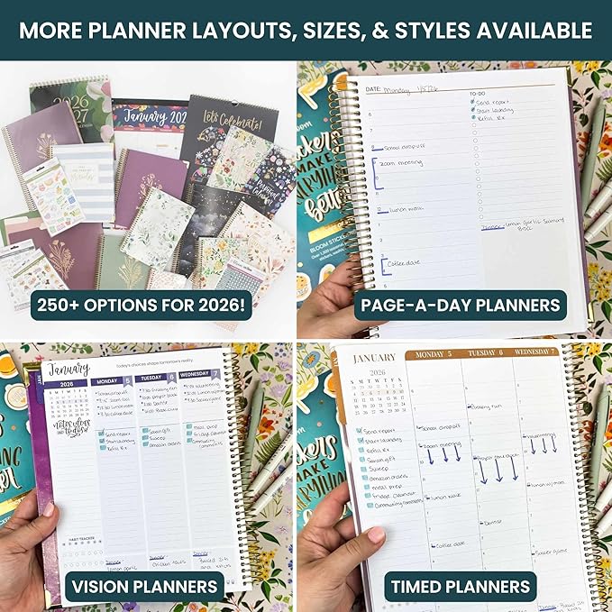 bloom daily planners 2026 Planner (January to December) - 8.5” x 11” Weekly & Monthly Dated Agenda Organizer Book with Stickers & Tabs - Flexible Soft Cover - Mystical Mountains