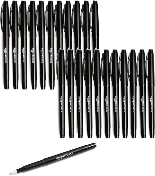 Amazon Basics Felt Tip Marker Pens, Black, Smooth Writing, for Writing, Drawing, Journaling and Note Taking, 24-Pack