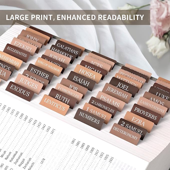 Bible Tabs for Women & Men, Laminated Bible Tabs for Study Bible, Large Print Neutral Bible Tabs for Easy Navigation, Bible Index Tabs, 66 Tabs Old & New Testament, Extra 9 Blank Tabs - Bed of Oak