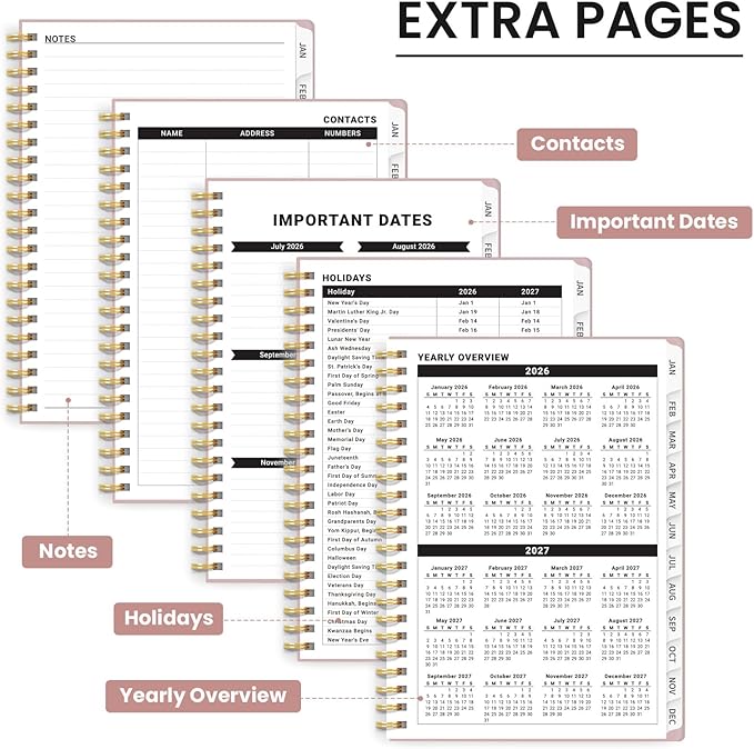 2026 Planner, Weekly and Monthly Planner for Women, Jan 2026 - Dec 2026 Pretty 2026 Calendar Planner with Monthly Tabs, Inner Pocket, Spiral Binding, Perfect for Office Home School - 6.3" x 8.5", Pastel Floral