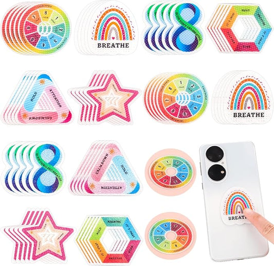 60 Pcs Anxiety Sensory Stickers, Reusable Textured Stickers Adhesive Mindfulness Fidget Sticker Calming Breathing Sticker for Kids & Adults