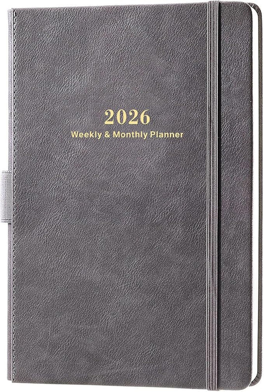 2026 Planner - 2026 Weekly & Monthly Planner with Calendar Stickers, JAN 2026 - DEC 2026, 5.75" X 8.25", 2026 Calendar/Planner with Premium Thicker Paper, Pen Holder, Inner Pocket and 44 Notes Pages - Gray