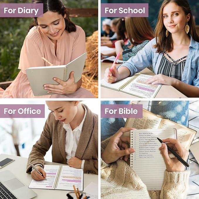 Lined Spiral Journal Notebook for Women, 6 Pack, A5 College Ruled Journals for Writing, Hardcover Notebooks for Work, Note taking and Office School Supplies,140 Pages, 6 Pcs - Multi