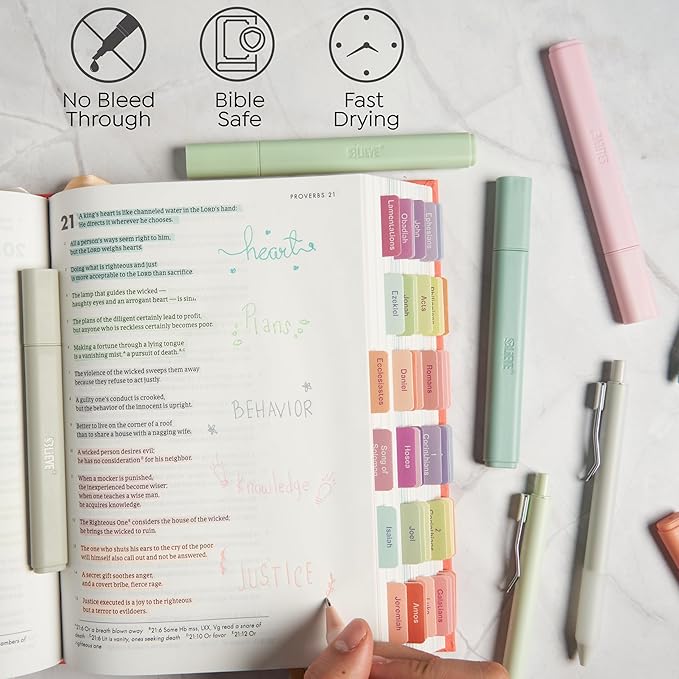 BLIEVE - Aesthetic Highlighters and Gel Pens With Soft Ink And Tip, Bible Highlighters and Pens No Bleed, Dry Fast Easy to Hold, for Bible Journaling Planner School Supplies (Pastel Muted, Multicolor)