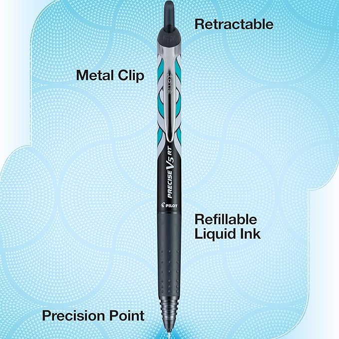 PILOT Precise V5 RT Refillable & Retractable Rolling Ball Pens,Extra Fine Point Pens,0.5 mm,Assorted,- Ideal for School,Journaling & Office Writing,5 Count (Pack of 2)