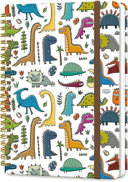 Spiral Journal Notebook, A5 Cute Notebooks for Women Men, College Ruled Hardcover Notebook for Work & Note Taking, 60 Pages Double-Wire Journals for Writing, Cute Dinosaurs