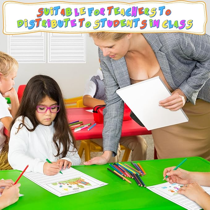 400 Sheets Kindergarten Writing Paper Writing Paper for Kids Story, Back to School Supplies Bulk Primary Notebook with Picture Space and Lines 8.5 x 11 Inches Handwriting Papers for Creating