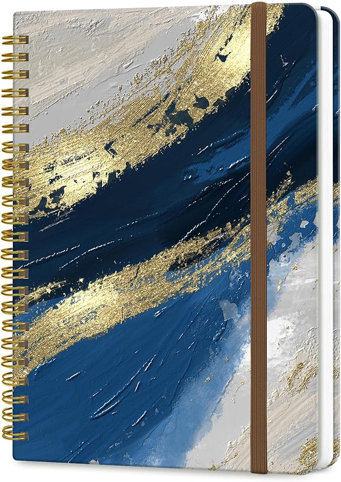 Spiral Journal Notebook, A5 Cute Notebooks for Women Men, College Ruled Hardcover Notebook for Work & Note Taking, 60 Pages Double-Wire Journals for Writing, Luxury Blue Marble