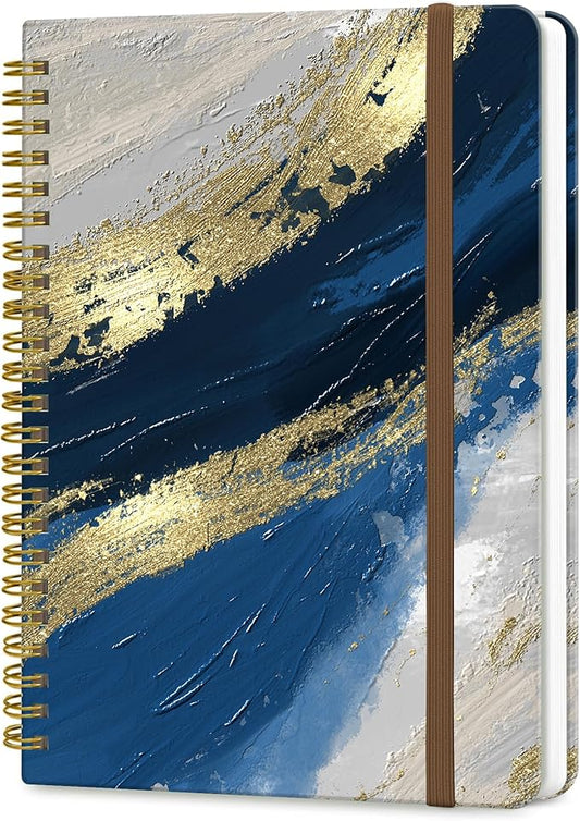 Spiral Journal Notebook, A5 Cute Notebooks for Women Men, College Ruled Hardcover Notebook for Work & Note Taking, 60 Pages Double-Wire Journals for Writing, Luxury Blue Marble