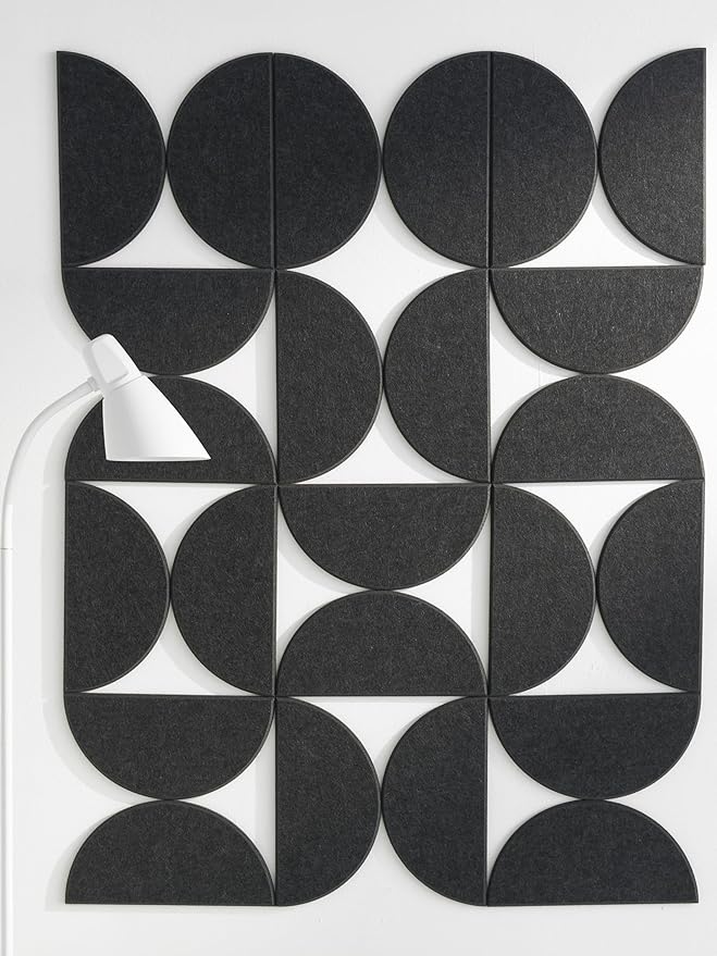 Large Bulletin Board Kit 48x36- Minimalist Wall Art to Replace Your Old Cork Boards for Walls for Office Decor - 24-Pack Semi-Circle Felt Wall Tiles for Home Office Décor (Midnight Black)