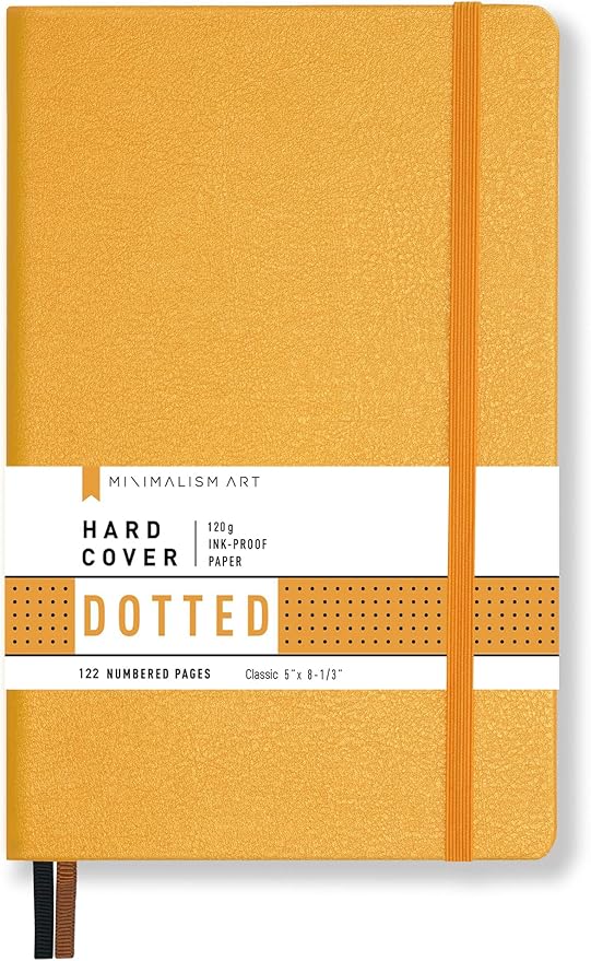 Minimalism Art, Premium Hard Cover Notebook Journal, Classic 5" x 8.3", 122 Numbered Pages, Gusseted Pocket, Ribbon Bookmark, Extra Thick Ink-Proof Paper 120gsm, San Francisco (Dotted, Amber Yellow)