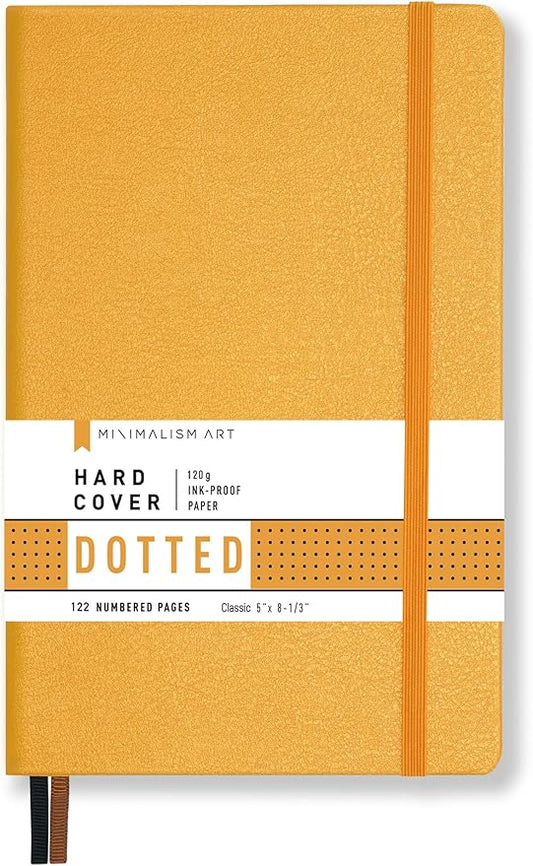 Minimalism Art, Premium Hard Cover Notebook Journal, Classic 5" x 8.3", 122 Numbered Pages, Gusseted Pocket, Ribbon Bookmark, Extra Thick Ink-Proof Paper 120gsm, San Francisco (Dotted, Amber Yellow)