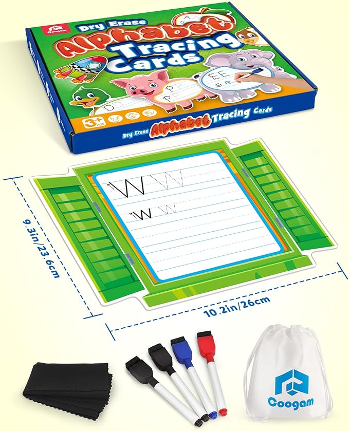 Coogam Educational Handwriting Practice Flashcards, Dry-Erase Alphabet Writing Activities, Letters Tracing Learning Autism Toy Gift for Pre-K Homeschool 1st Grade Kids Age 3-6